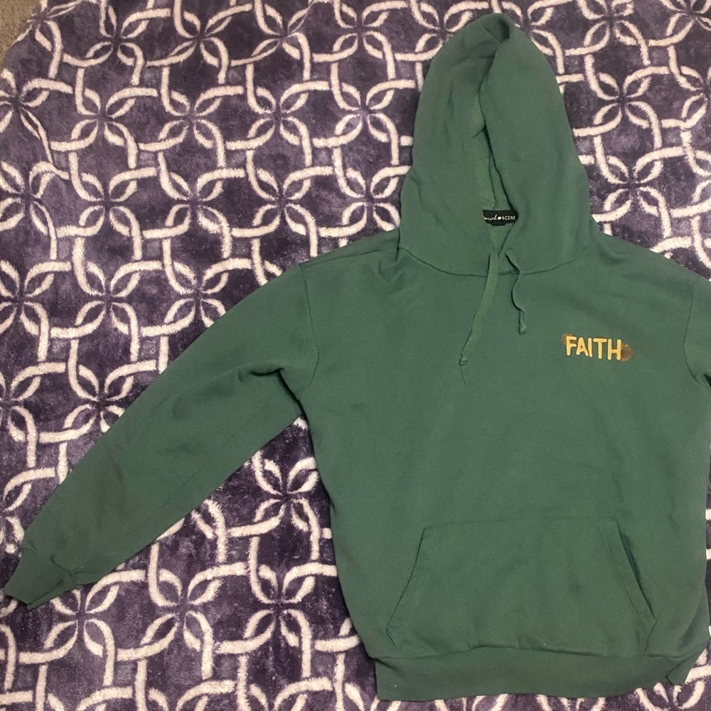 Green Faith Hoodie with Gold Embroidery - Picture 2 of 8
